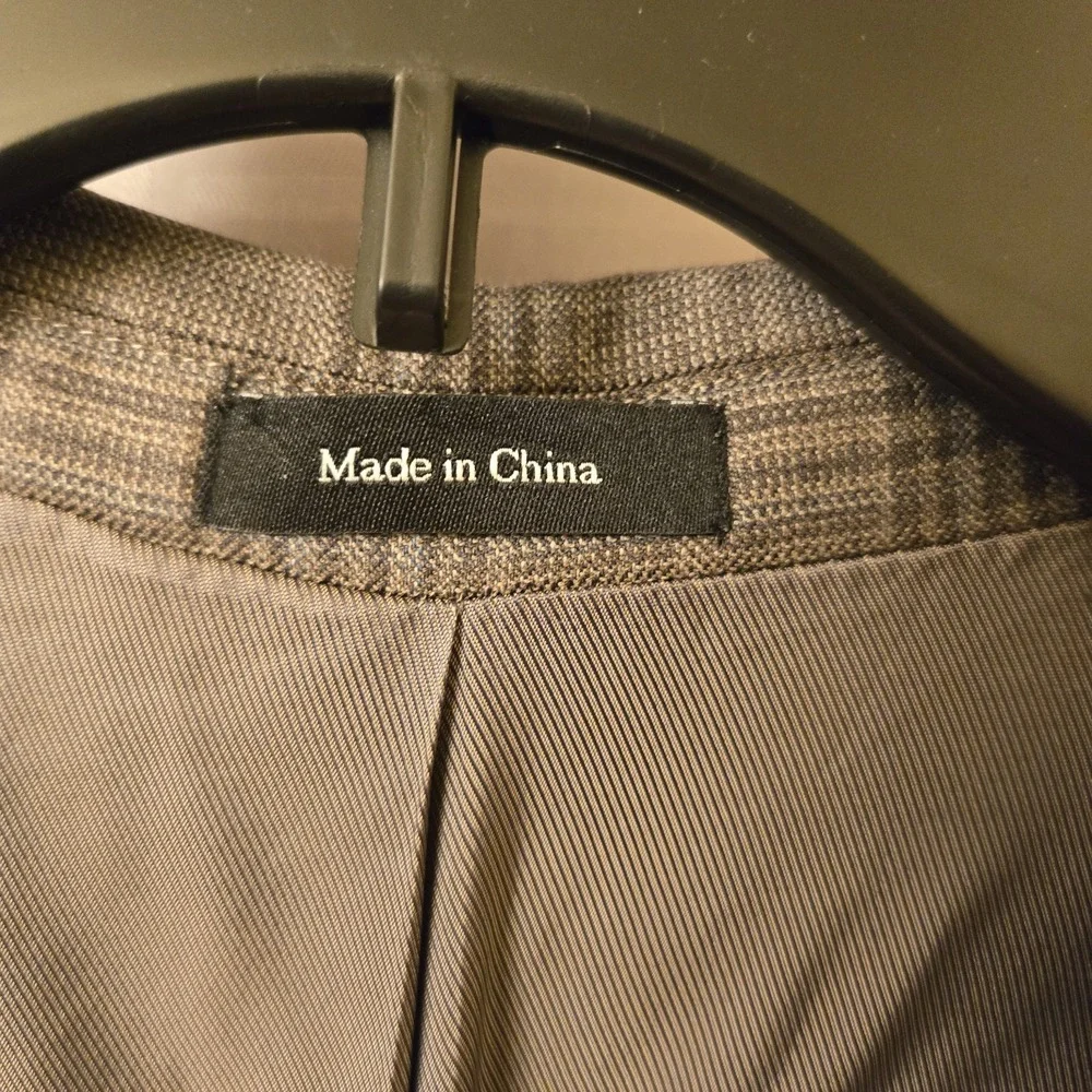 Mens Pronto Uomo Wool Blazer 40 Long Brown Plaid Suit‎ Jacket Two Button *Flaw*